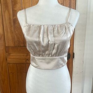 Lulus Luxe’d Out Champagne Beige Satin Cropped Tank Top Cami Small bustier